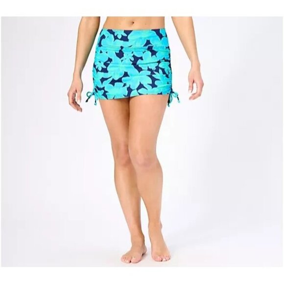 Lands End Control Adjustable Swim Skirt Blue Floral Plus 20 A574149 - Picture 1 of 2